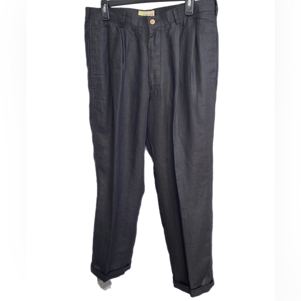 Cubavera Men's Black 100% Linen Blend Pleated Pants 34/30 EUC
